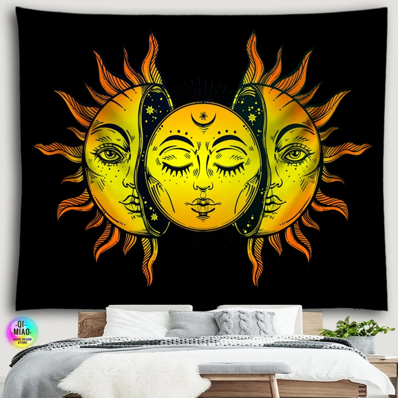 Солнце гобелен с Луной психоделическая настенная подвесная кавайная домашняя