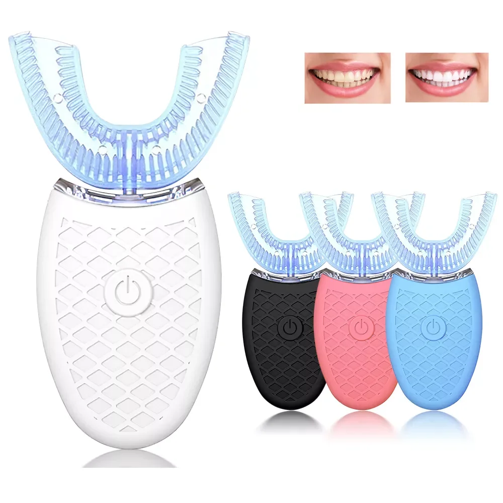

360 Degrees Intelligent Automatic Sonic Electric Toothbrush U Type 4 Modes Tooth Brush USB Charging Tooth Whitening Blue Light