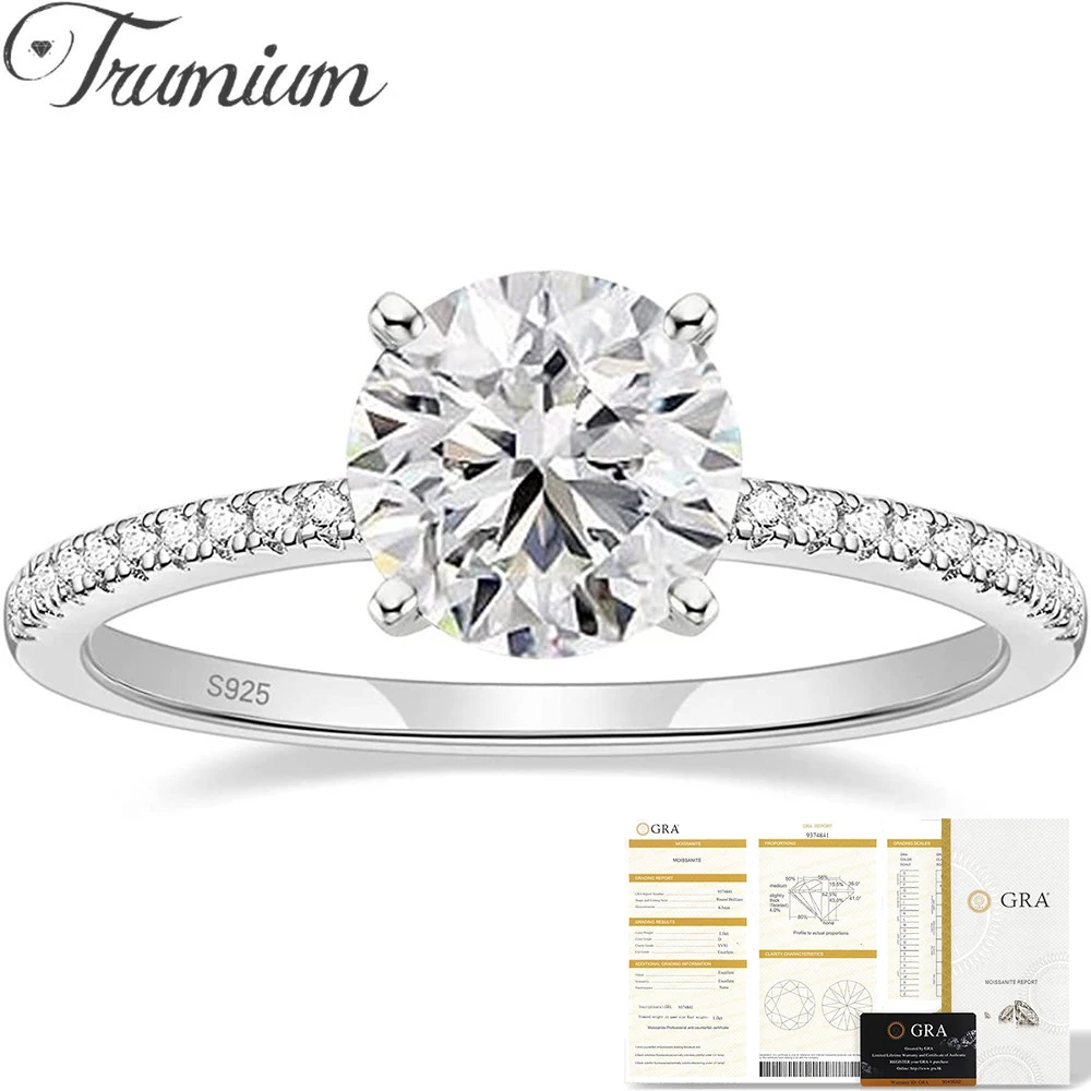 

Trumium 1CT Moissanite Diamond Rings 925 Sterling Silver Engagement Rings for Women Round Cut Promise Wedding Bands Jewelry