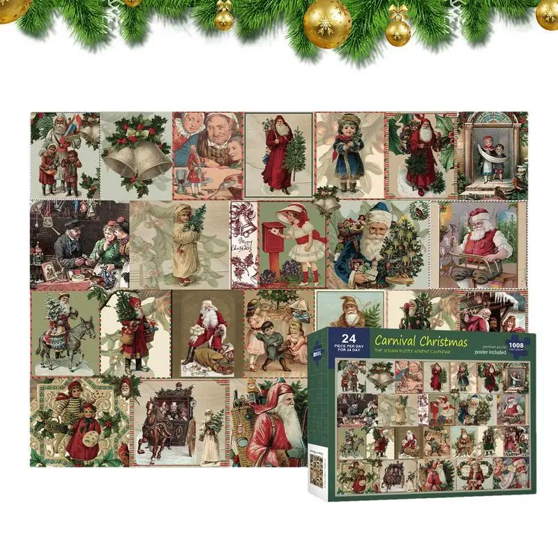 

Рождественский календарь, головоломка для создания навыков, строительный пазл для дома с цветочной рамкой, 2023, 24 ячейки