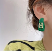 leather square letter b long pendant earrings 2022 new fashion retro temperament high end jewelry female gift wholesale