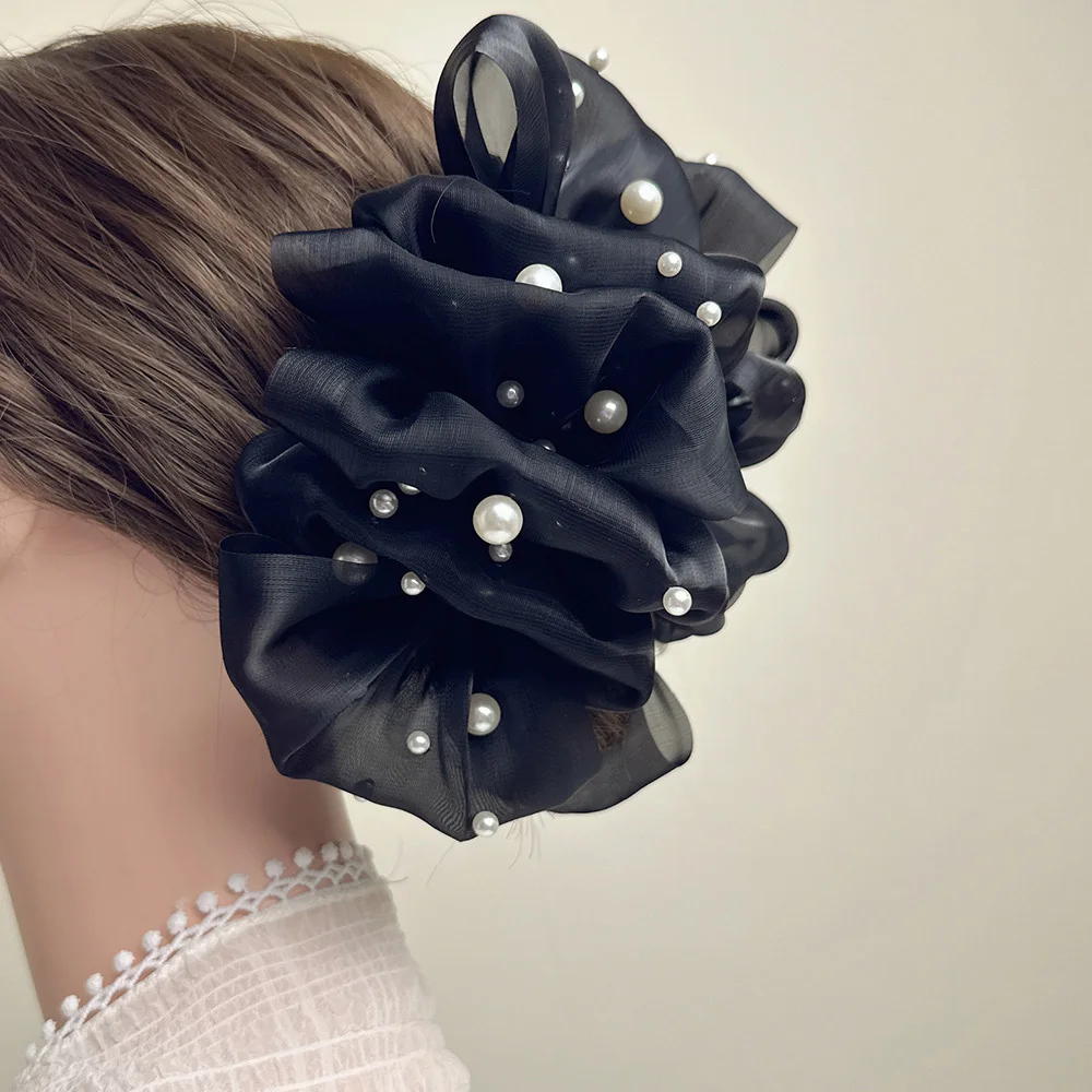 

Женская многослойная заколка для волос с сеткой и жемчужинами