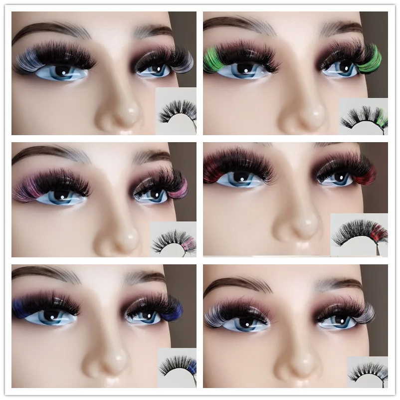 3D норковые ресницы цветные яркие натуральные смешанные цвета накладные пушистые