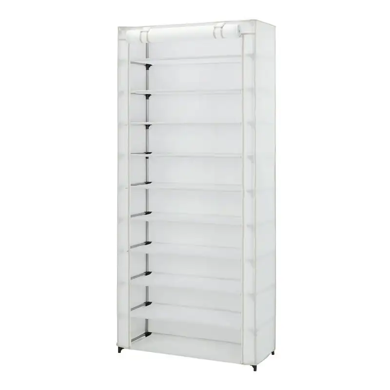 

Shelf Organizer Shoe Rack with Cover, White