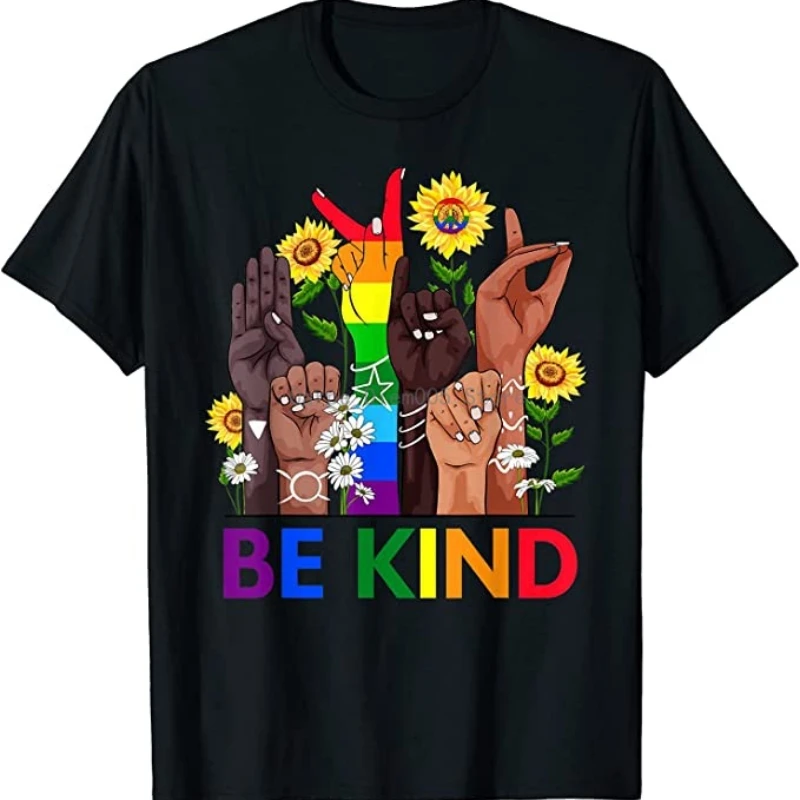 

Be Kind Sign Language Hand Talking Les Pride ASL T-Shirt Funny Fashion Individuality Graphic T Shirt Tops Hip-hop Streetwear