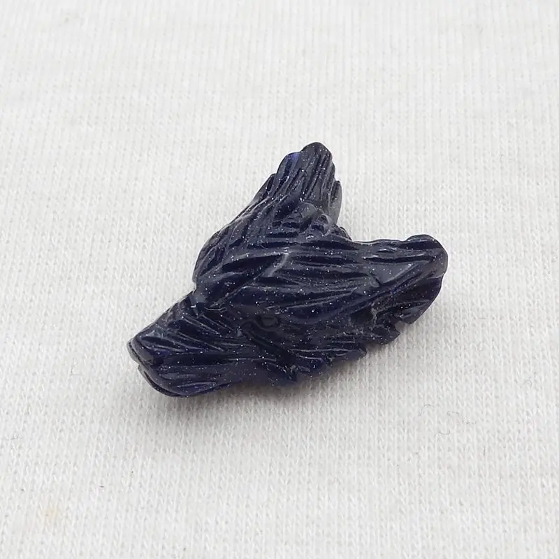 Semiprecious Stones Blue Goldstone Carved Wolf Head Pendant Bead 22x14x9mm 3g Semiprecious Fashion Jewelry Necklace Accessory