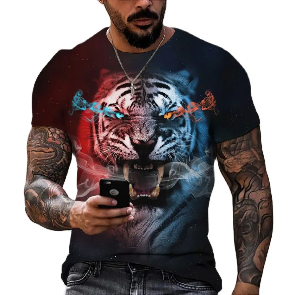 

Tiger Fighting Animal Beast Fierce Lion/leopard Print 3D T-shirt Men's Short Sleeve Tops Oversized Tees Shirt Men Design Clothes