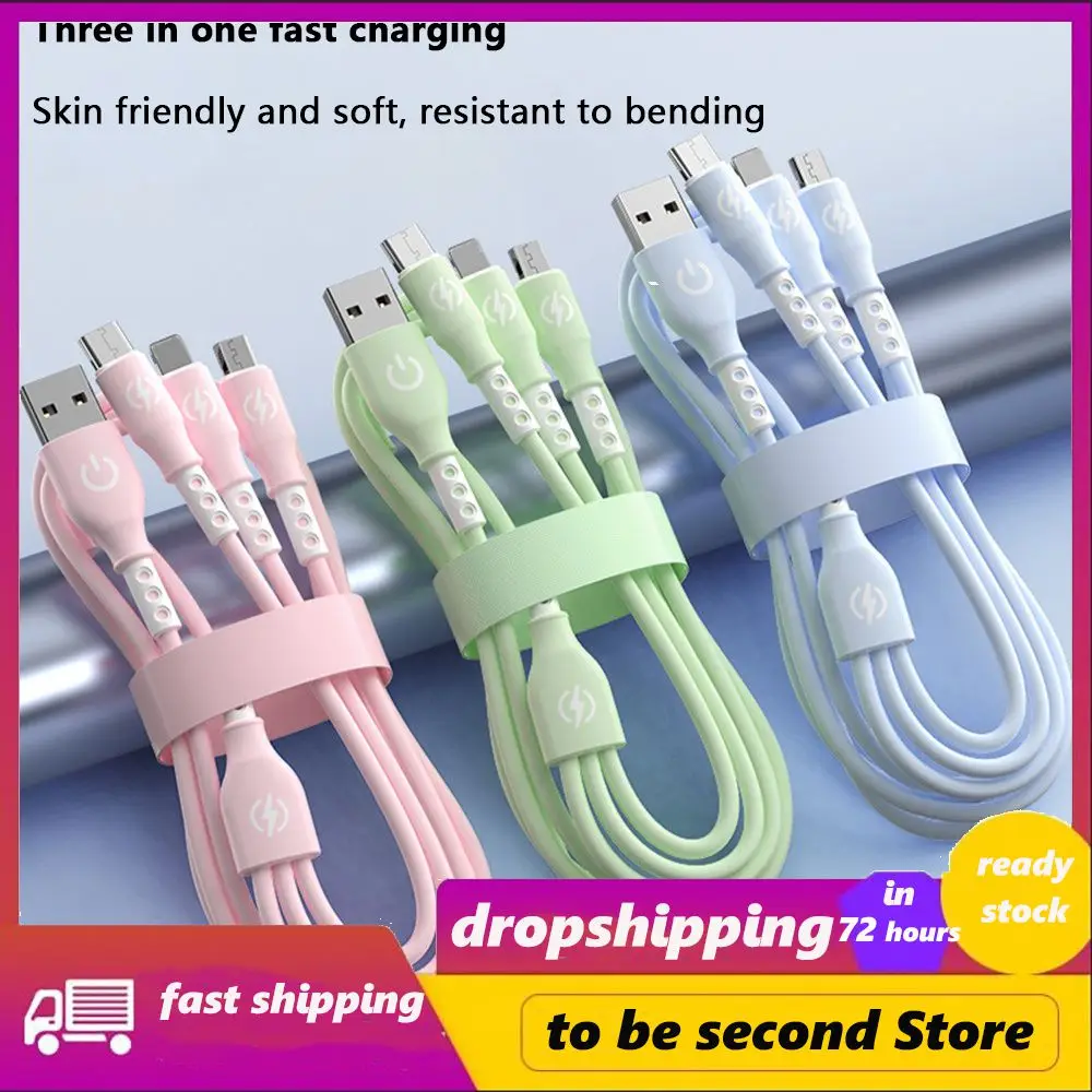 

Cherry Powder/matcha Green/sky Blue Fast Charging Data Cable 6a Data Line Three-in-one Usb Cable For Ipad Charger Tinned Copper