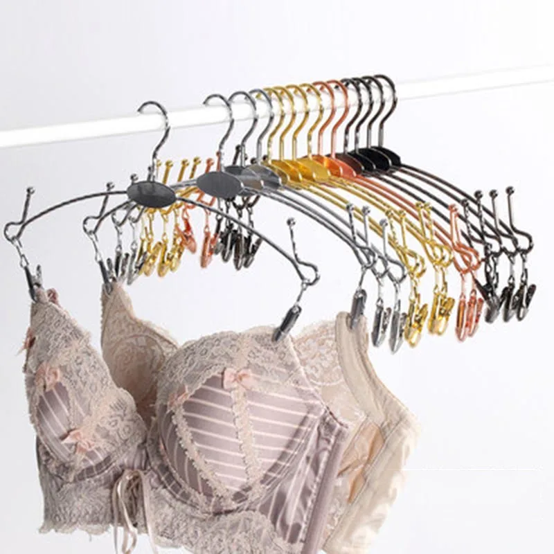 

Non-slip Metal Rose Gold Hangers Wardrobe Storage for Underwear Bra Clothes Rack Clothespin Socks Panties Clip Closet Organizer