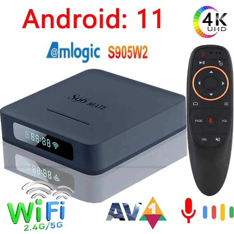 

Приставка Смарт-ТВ S96 Mate, Android 11, Amlogic S905W2, 2,4 ГГц и фото, Wi-Fi, BT5.0, 3D, 4K, HD, 32 ГБ, 4 Гб