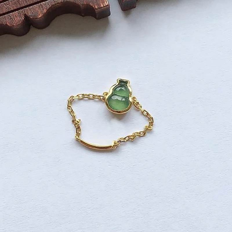 

Original designer craft natural jasper gourd chain winding creative adjustable ring Chinese retro charm women's silver jewelry