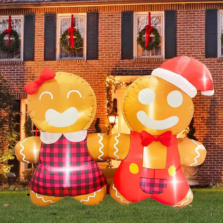 

4FT Gingerbread Man Couple Cute Set of 2 Blow up Xmas Decoration with Led Lighted Inflatable Yard Décor for Indoor Outside