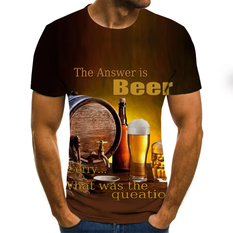 

Men's beer 3D printing Amiseta, funny round neck short-sleeved T-shirt, unisex street clothing, MOC.2023 new