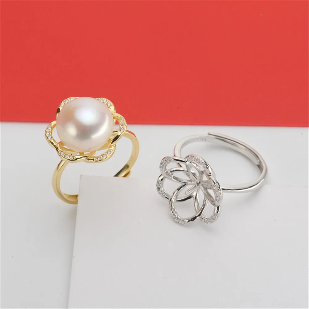 

DIY Pearl Accessories S925 Silver Adjustable Lace Pearl Ring Empty Fit 10-12mm Beads