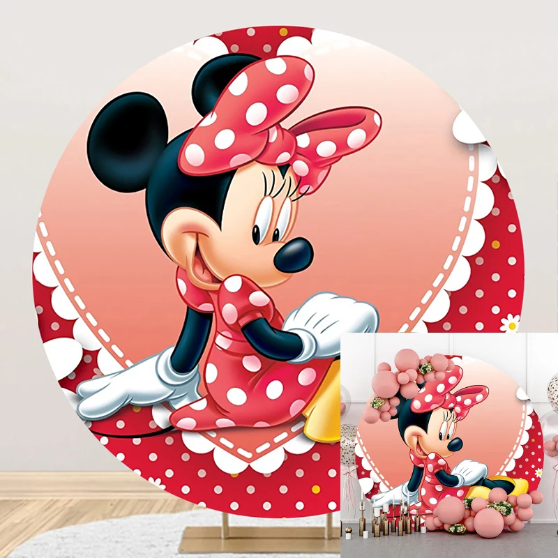 

Disney Bowknot Minnie Mouse Circle Background Baby Girl Birthday Party Decoration Banner Round Photography Backdrop Photo Studio
