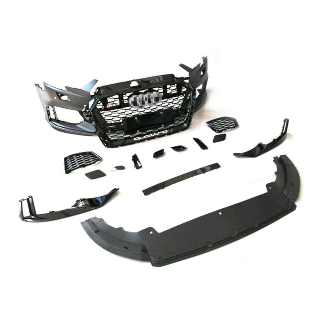 

Высококачественные автозапчасти, подходит для Audi A3 2014-2020 модифицированный Rs3 передний бампер, бампер, большой объемный центральный сетчатый задний бампер