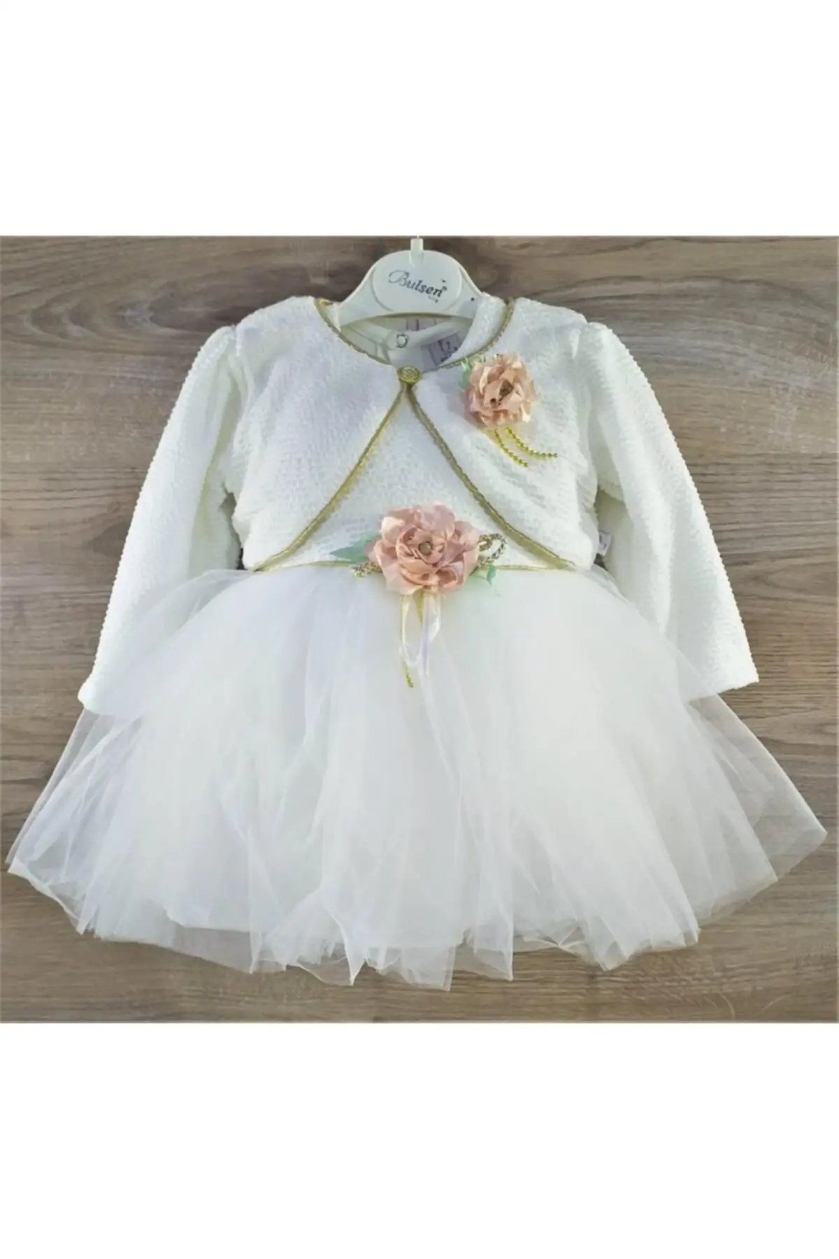 Детский болерол с оборками спереди Цветочная деталь длинный рукав марлевая
