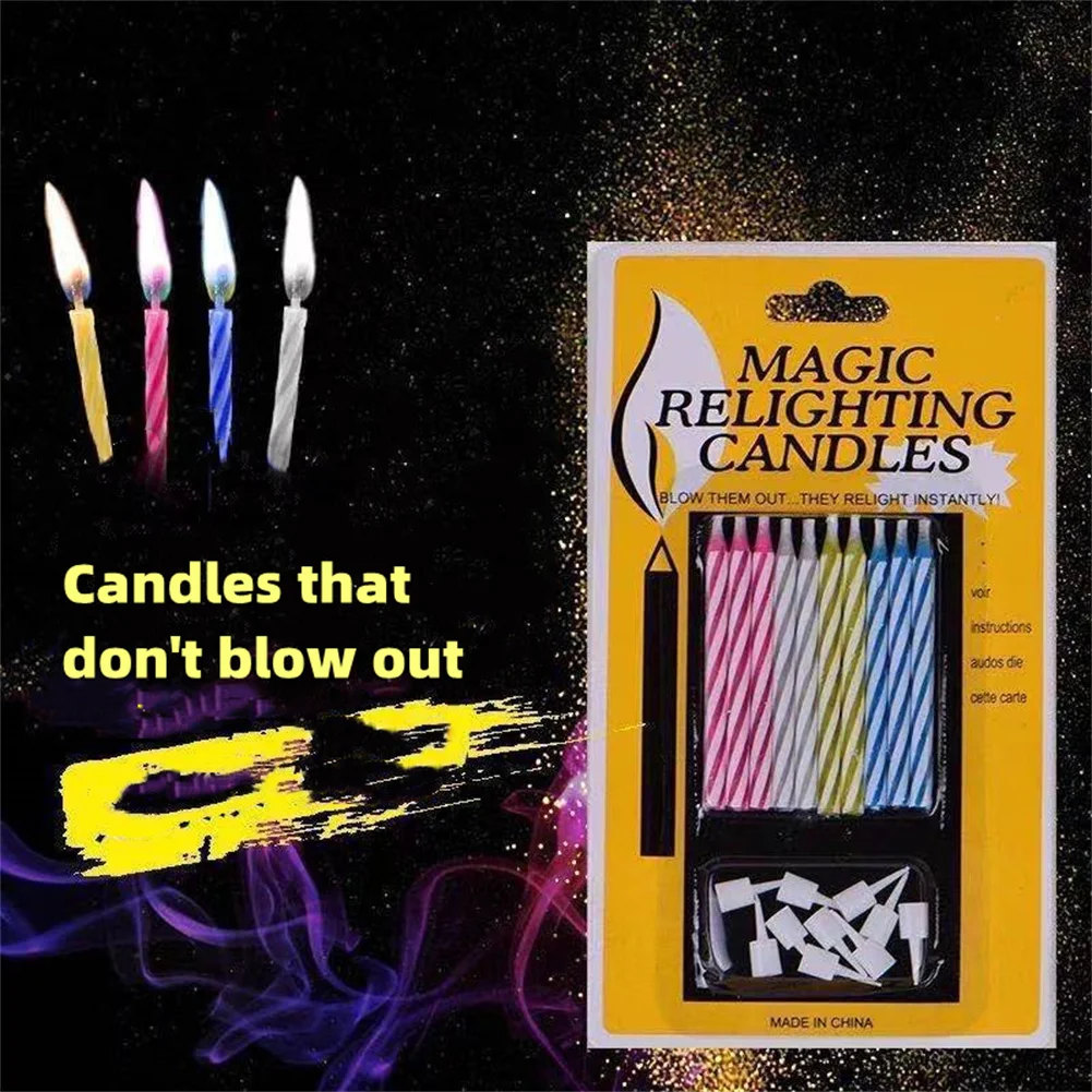 

10 Pcs Relighting Birthday Candles Novelty Trick Candles For Birthday Party Fool's Day Christmas Celebration Prank Candles