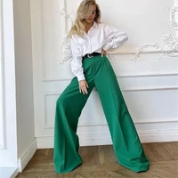 women high waist wide pants 2022 fashion office lady casual full length loose pants solid color female baggy suit pants