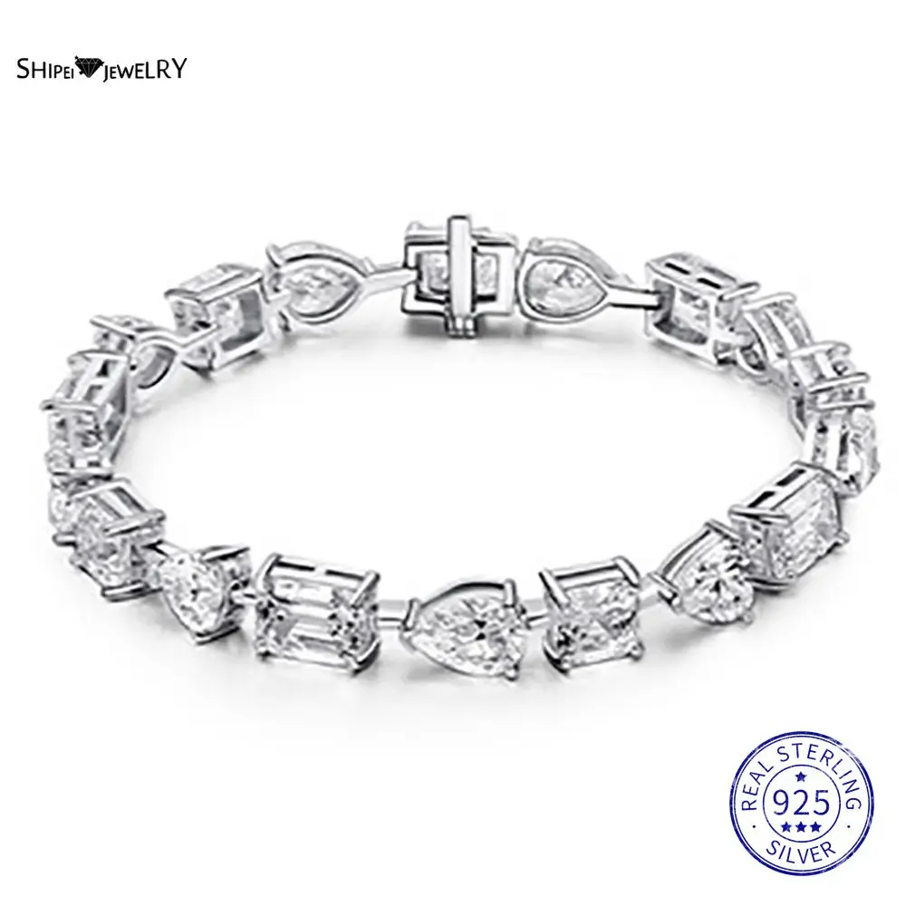 

Shipei Fashion 100% 925 Sterling Silver Created Moissanite Gemstone Couple Bracelet Bangle For Women Gift Fine Jewelry Wholesale