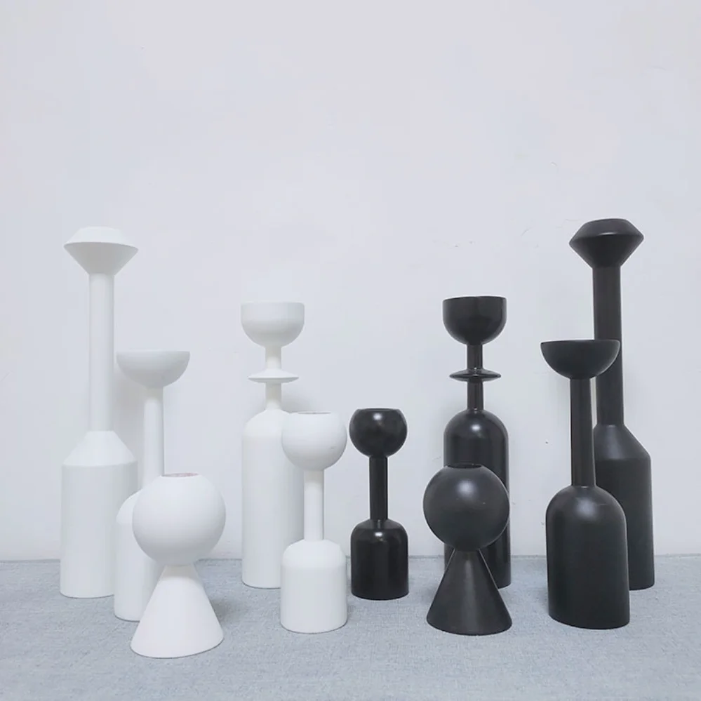 S Minimalist Geometric Art Decoration Wood Taper Candle Candlestick Decor