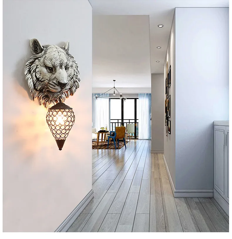 Скандинавская декоративная настенная лампа в виде головы тигра для гостиной
