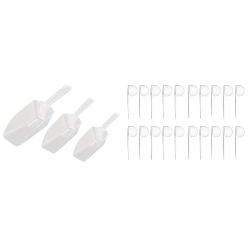 

New 3 Pcs Pallet Ice Scraper Shape Plastic Scoop - Transparent & 20 Pcs Coffee Scoops/Tablespoon Plastic Measuring Spoons