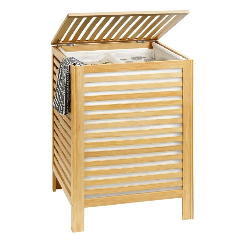 

Bamboo Laundry Hamper with Lid ,2-Section 120L Laundry Basket With Removable Liner Bag,Natural