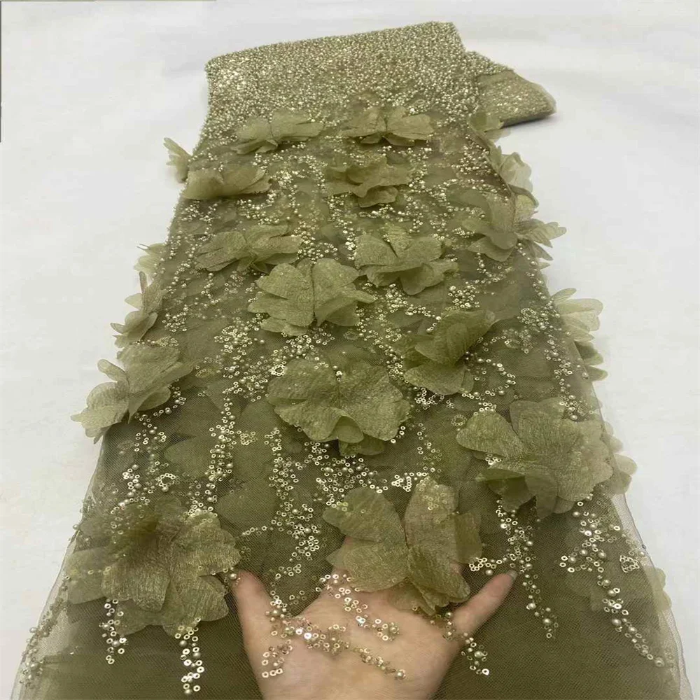 Роскошная 3D Цветочная африканская кружевная ткань 2024 блесток бусины вышивка