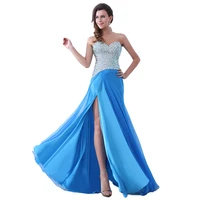 evening dress sleeveless tube top royal blue long side slit banquet dress sequin beaded sparkling bling classicsexy dress 2022