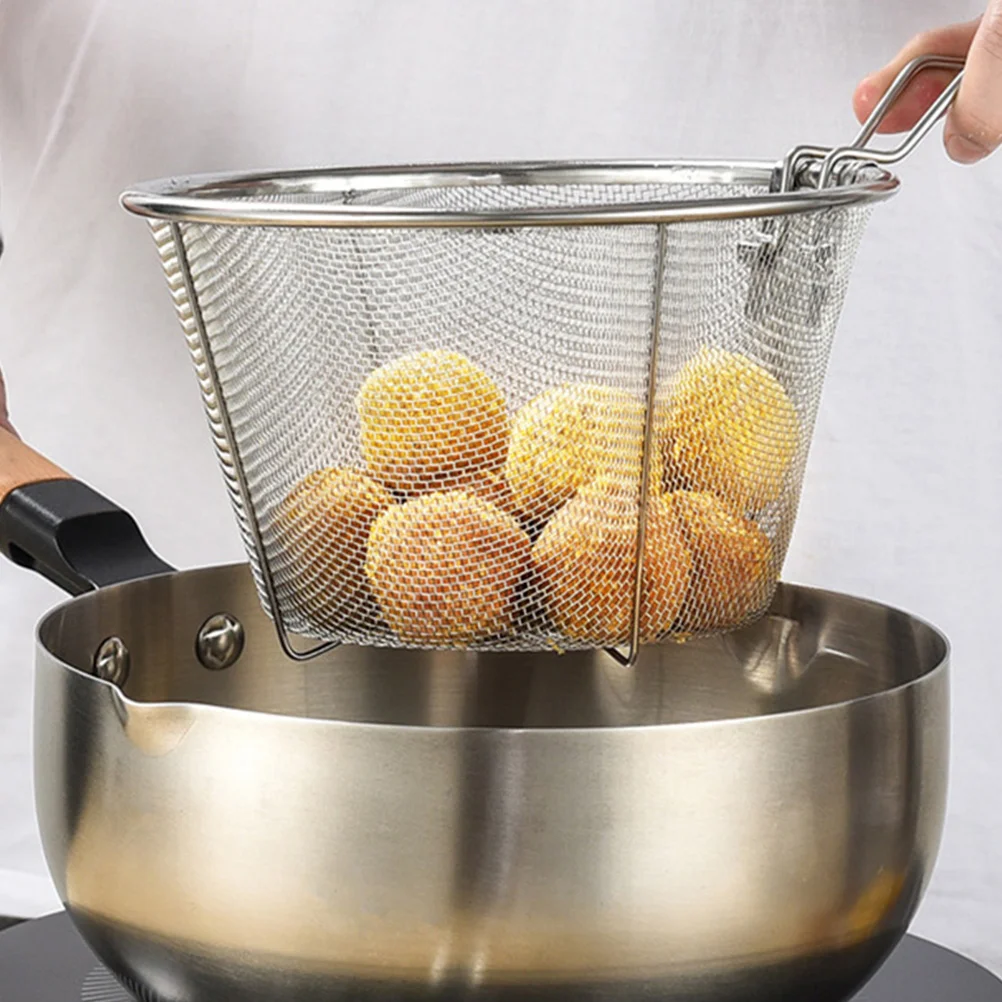 

Basket Fry Frying Strainer French Chip Baskets Fryer Steelfries Round Stainless Serving Mesh Deepwire Fried Colander Mini