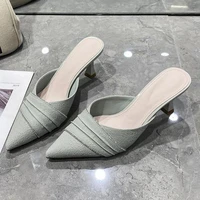 summer 2022 new pointed toe shoes women casual simple high heels indoor house slippers fashion baotou high heel large size soft
