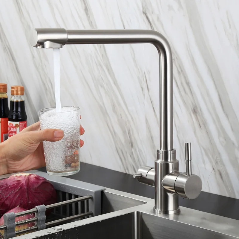 

4 point Stainless steel water purification three-in-one faucet Cold and hot water filtered water three-in-one-out tap