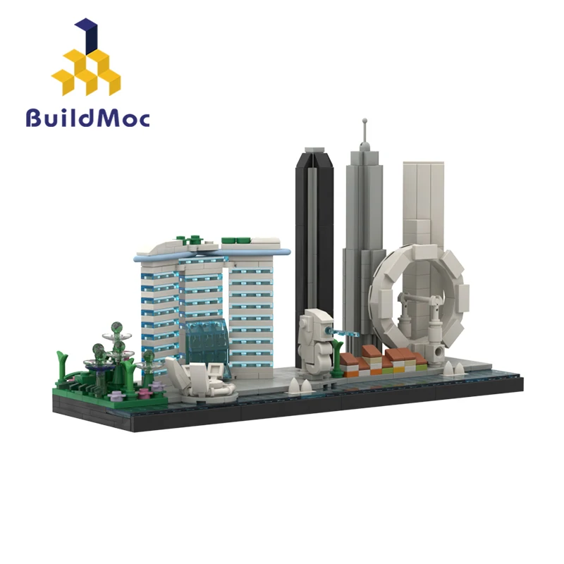 

MOC Singapore Bay Skyline Sunset Cityscape Ferris Wheel Building Blocks Architecture Edifice Bricks Model Toys For Kids Gifts