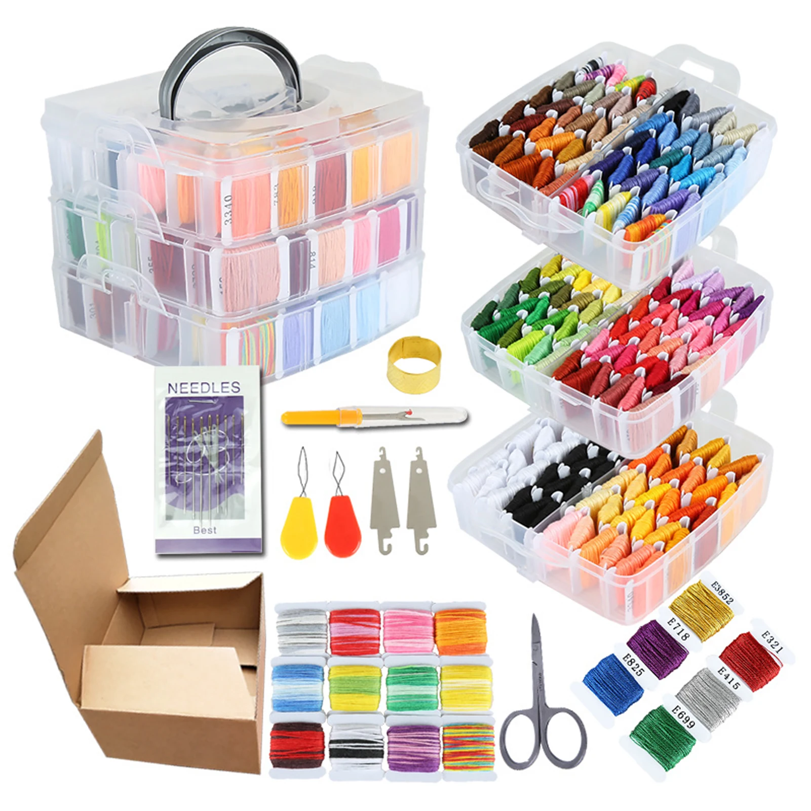 

229pcs Seam Ripper Friendship Bracelet String Scissors Cross Stitch Embroidery Floss Kit With Storage Box DIY Craft Portable