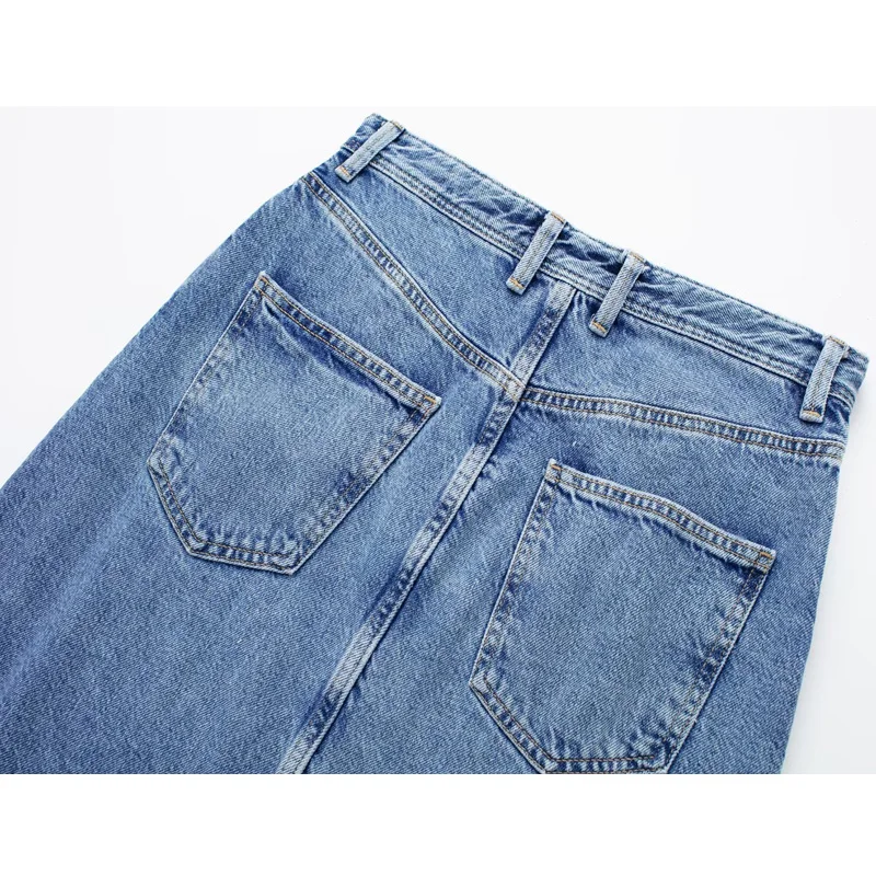 Юбка-макси Женская джинсовая с завышенной талией и разрезом на пуговицах - купить