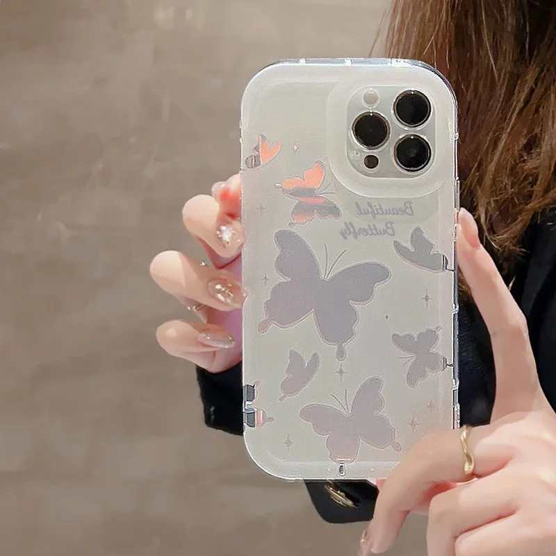 

For iPhone 13 pro Cover Lens Protect Case for iPhone 14 pro max 13 12 11 Soft Silicon Hollow Out Laser Butterfly Back Cover