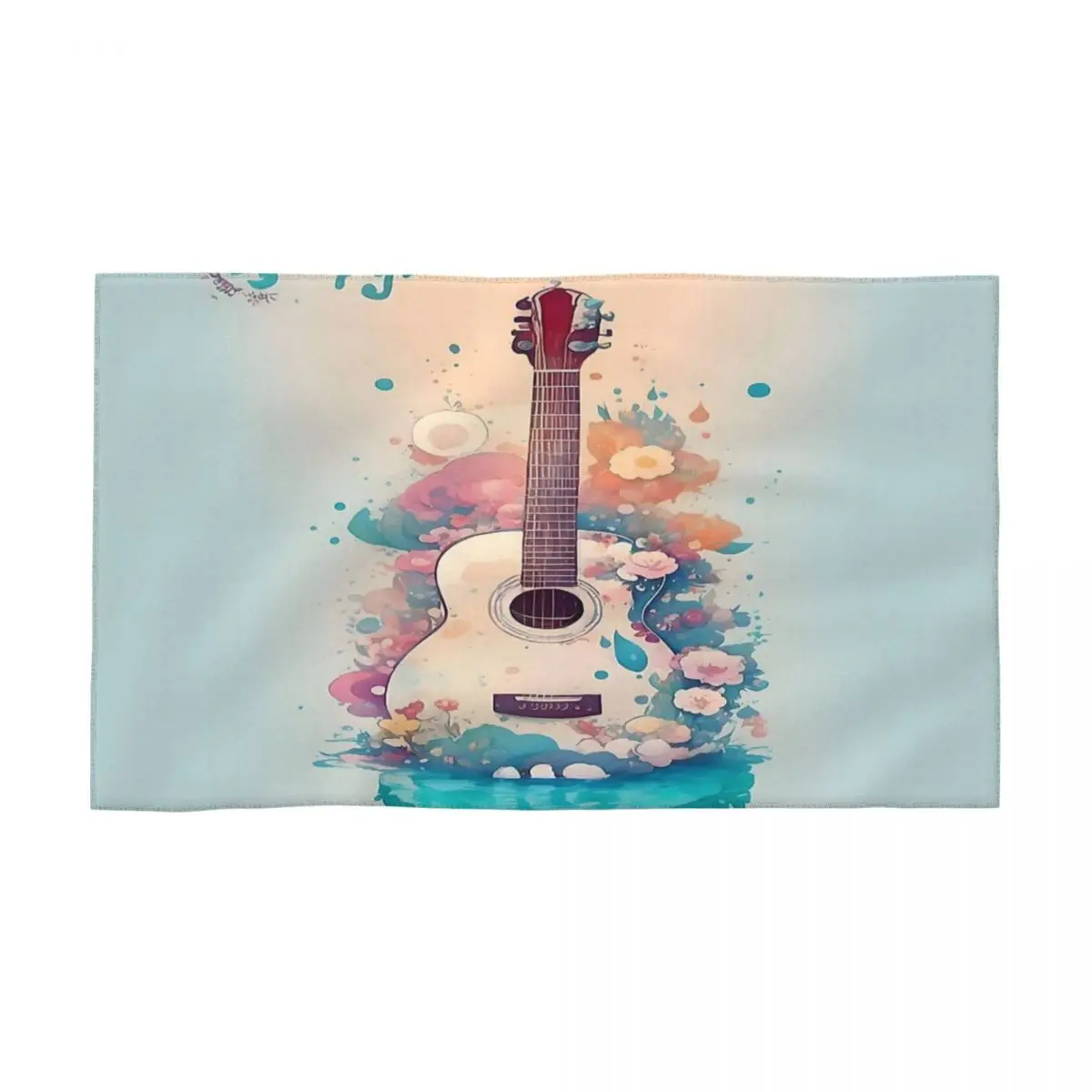 Acustic Guitar With Flowers 40x70cm Face Wash Cloth Microfibre Fabrics Suitable for Beach Personalised Pattern