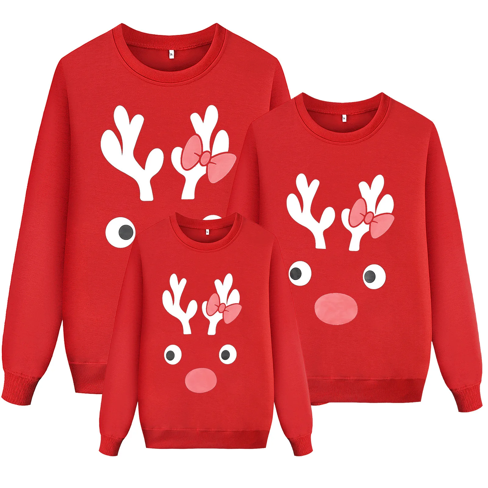 

2022 Christmas Parent-child Wear Autumn Solid Color Printed Long-sleeved Sweater Family Wear Couple Wear Matching Family Outfits