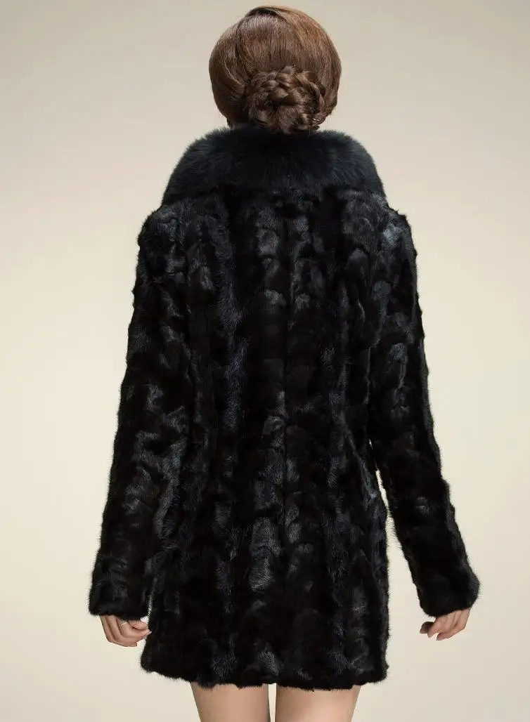 Women's Leather Fur Coat Fashionable Warm Faux Fur Coat Mid-Length Imitated Mink Mosaic Leather Fur Coat Faux Fur Coat