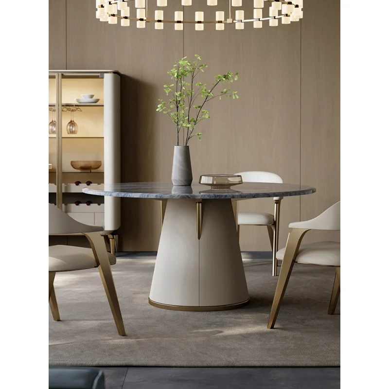 

Marble dining table round table large villa high-end luxury light luxury dining table