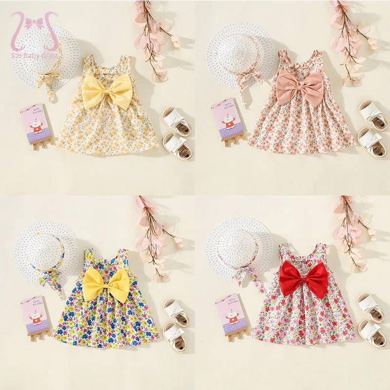 

Summer Baby Girls Thin Breathable Children's Clothes Flower Bow Toddler Dresses Sweet Smooth Costume 0 To 3 Years Old Kids Wear
