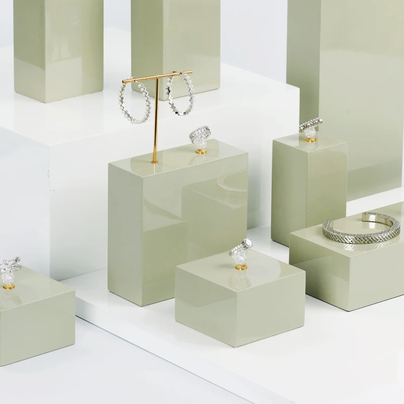 Oirlv Minimalism Gloss Lacquered Solid Wood Ring Bracelet Square Holder Earring Pendant Jewelry Organizer Display Set