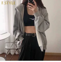 hoodies women simple solid gray 5xl loose hooded sweatshirts with velvet female autumn cozy front pocket ins leidsure popular