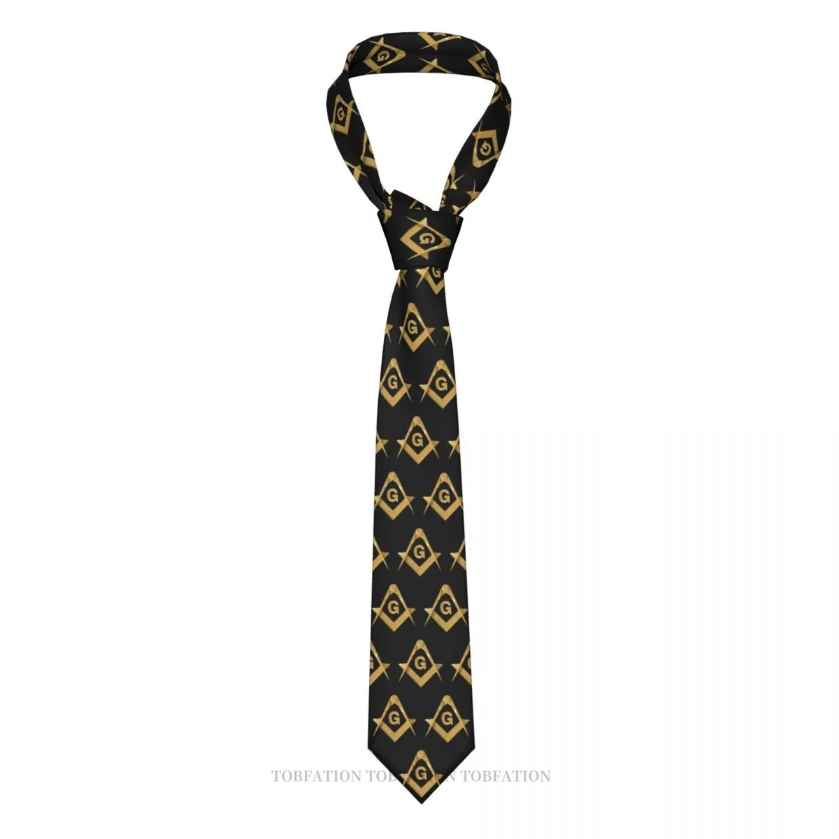 

Gold Print Ties Freemason Gold Square Compass Casual Unisex Neck Tie Daily Wear Narrow Striped Slim Cravat