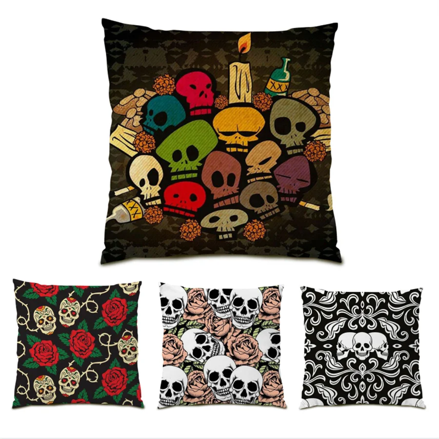 

New Home Decoration Skull Pillow Covers Decorative Cushion Soft Velvet Cushion Cover 45x45 Fear Pillowcase Polyester Linen E0454