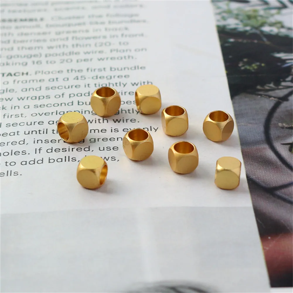 

50pcs 18k bag gold color sand gold matte geometric square grain 3mm/4mm/5mm large hole beads diy jewelry loose beads