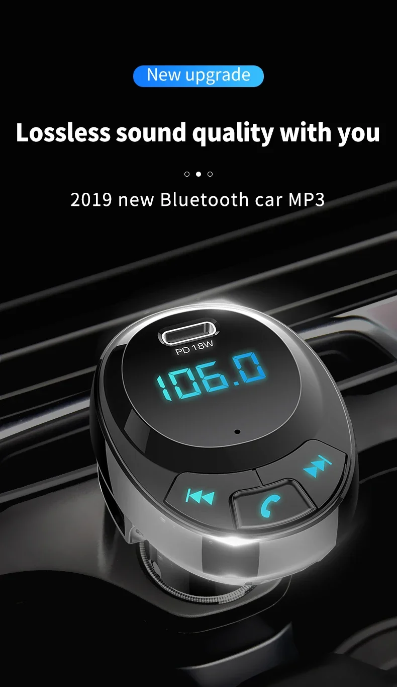 FM-передатчик Bluetooth Автомобильный комплект Быстрая зарядка Беспроводной