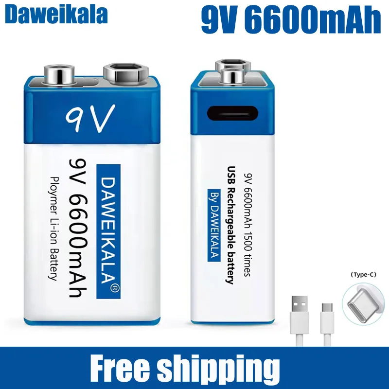 

New 9V 6600mah Lithium Ion Fast Rechargeable Battery Teyt-c Interface USB Battery 9V Multimeter Lithium Microphone Toy+Cable CE