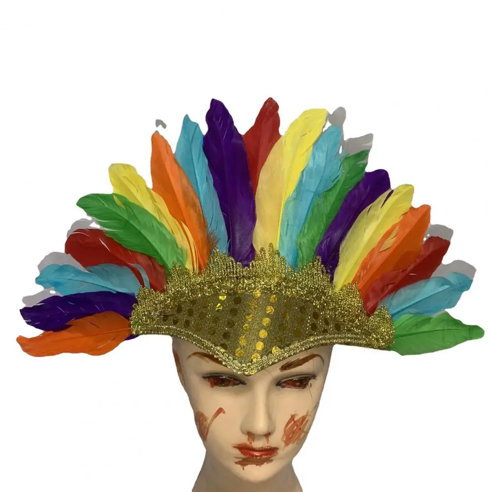 

Indian Style Hat Colorful Indian Style Feather Headgear for Children's Halloween Party Costume Carnival Performance Accessories